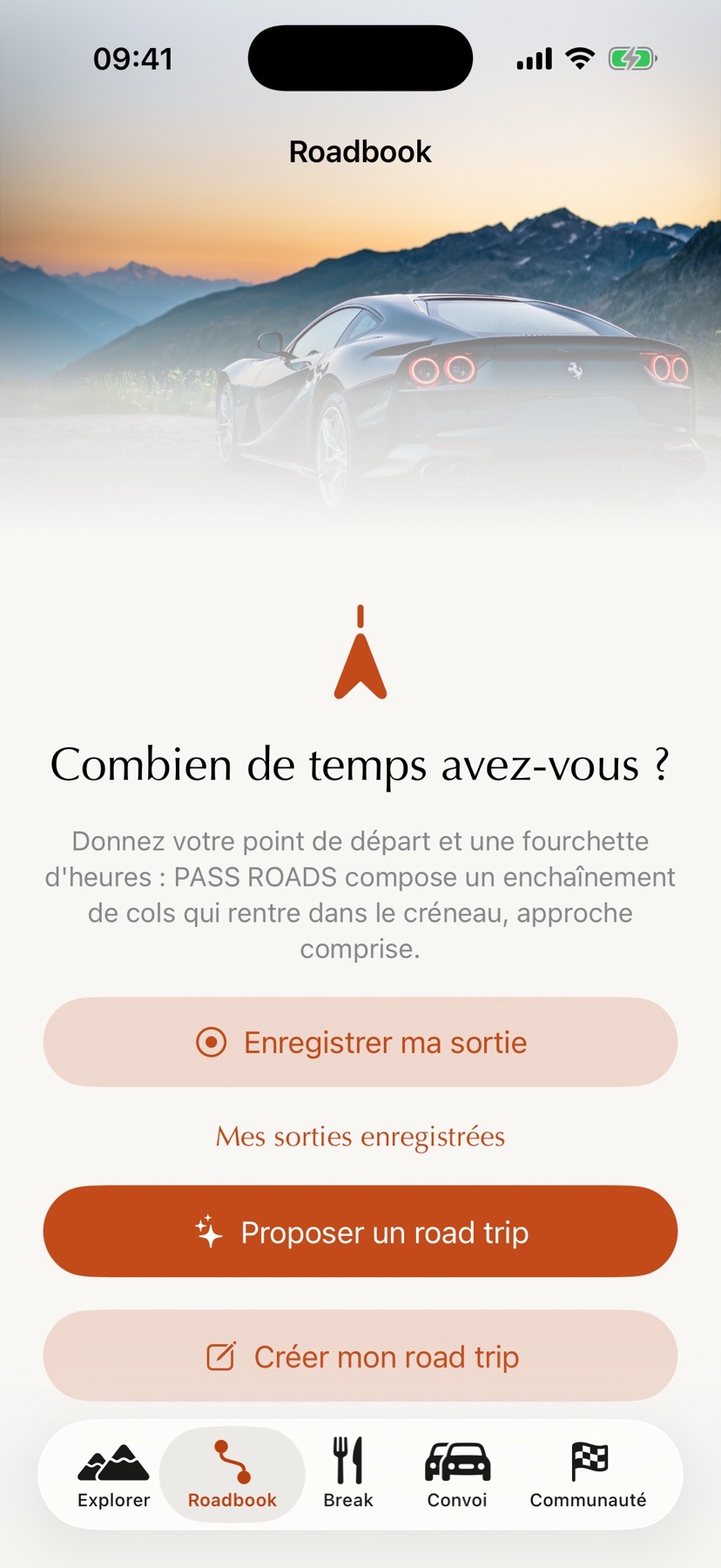 Écran Roadbook : les étapes d'un parcours et leur trace sur la carte